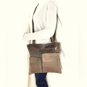 HOBO International Vintage Brown Leather Large Crossbody Bag Side Zip Pocket